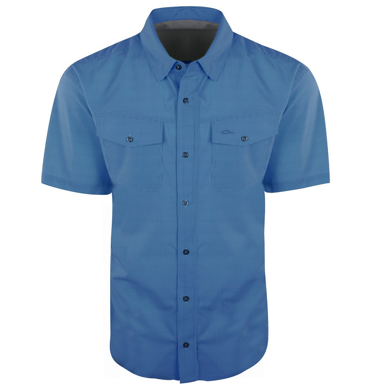 Drake Traveler's Check Shirt Short Sleeve in Blue Color